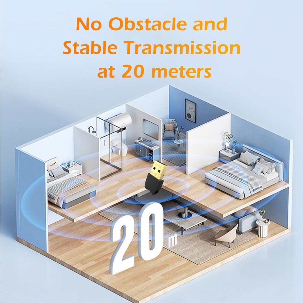 Compact Plug & Play Bluetooth 5.3 Dongle for PC, Laptop, Speakers and More