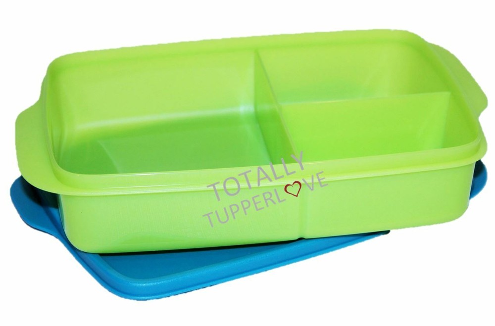 Tupperware Large Lunch-It Divided Lunch Bento Box Green & Peacock Blue Keeper ❤️