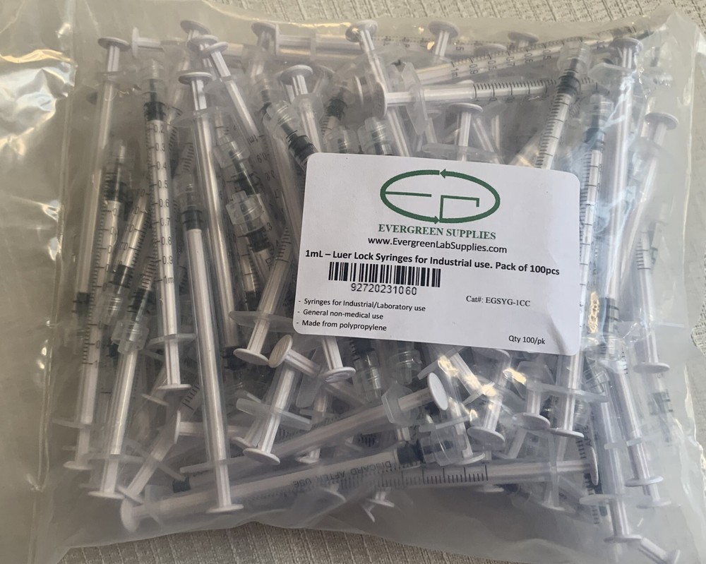 Luer-Lock Syringes without needles Disposable, Transparent, 100pcs, 1mL