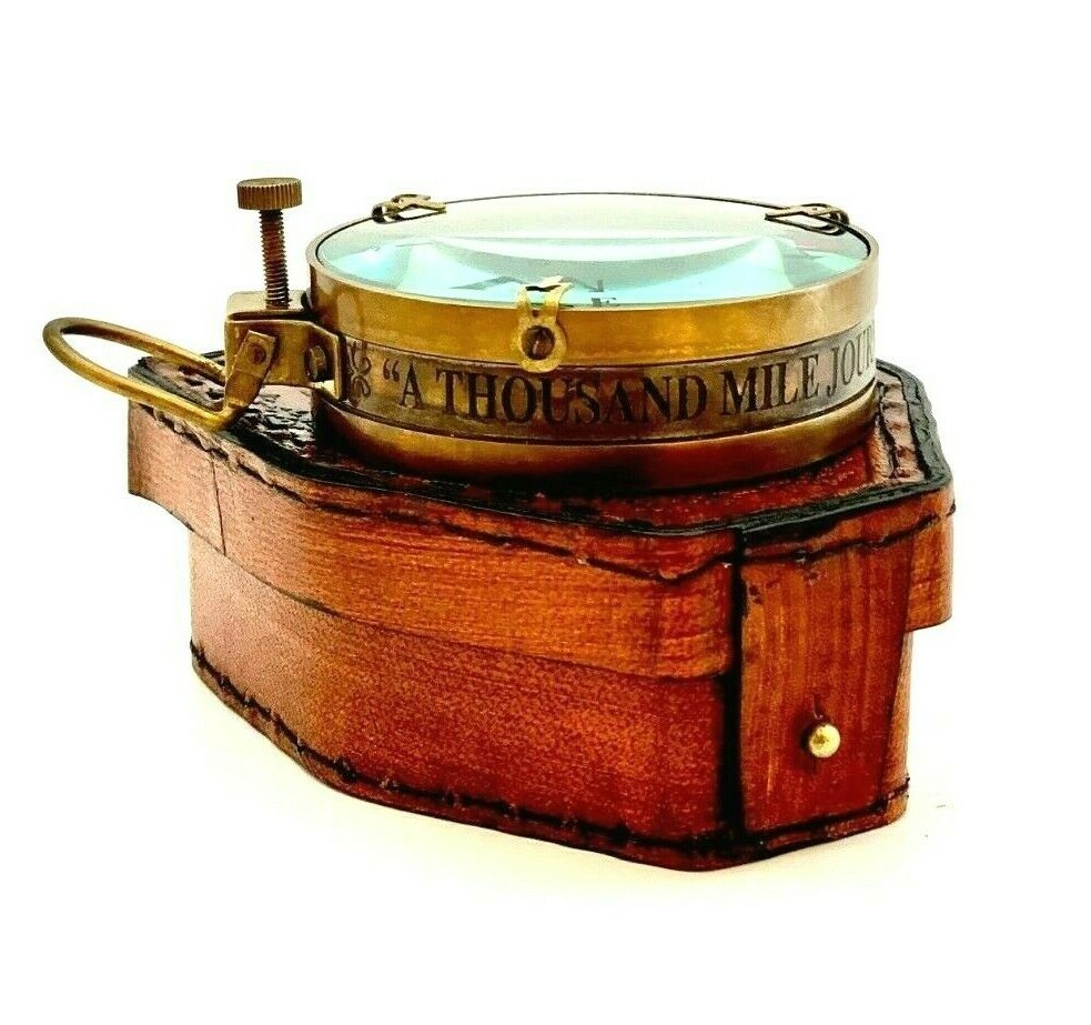 Antique Nautical Map Reading Compass 3" Navigation Pocket Compass with Case