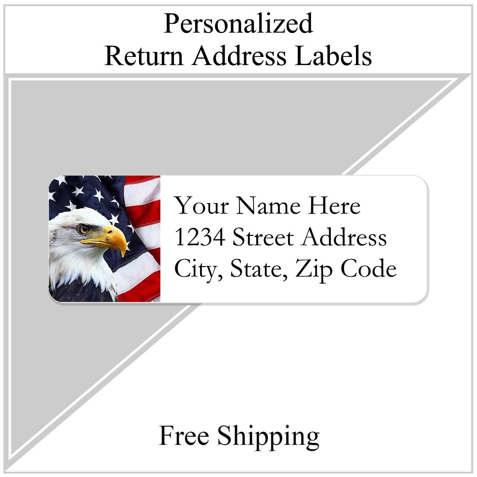 60 Return Address Labels Personalized Printed 3/4 x 2 1/4 American Eagle & Flag
