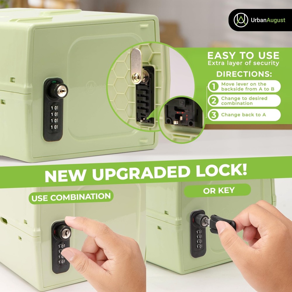 Urban August Dual Combination & Keyed Lockbox - Lockable Box for Everyday Use...