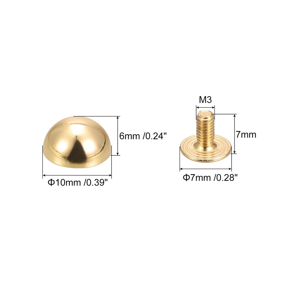 10x6mm Back Screw Rivets Solid Round Head Leather Studs Gold 20 Sets