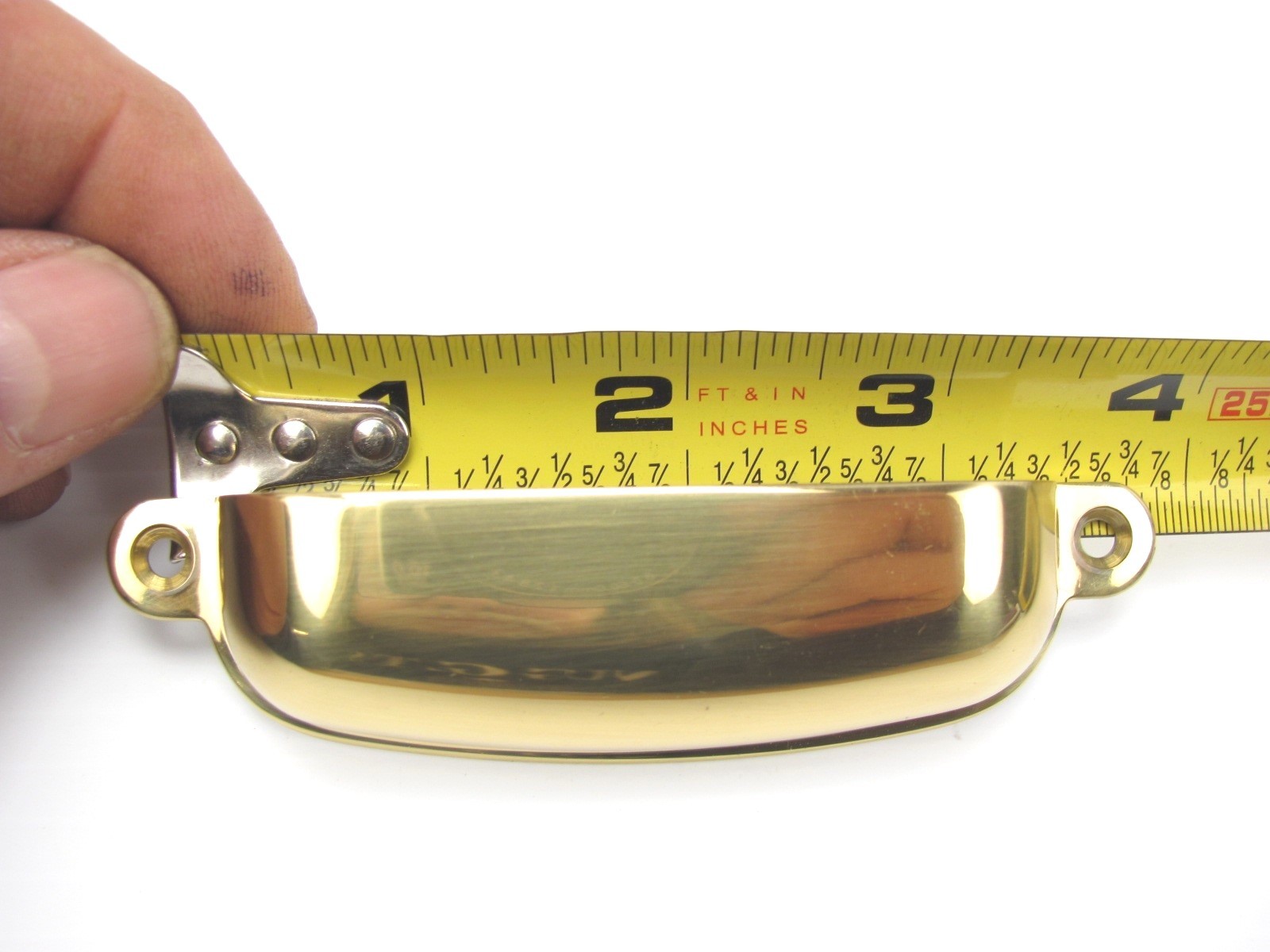 (SALE) Heavy Duty POLISHED - SOLID BRASS - 4" PULL HANDLE KNOB w/SCREWS - (NEW)