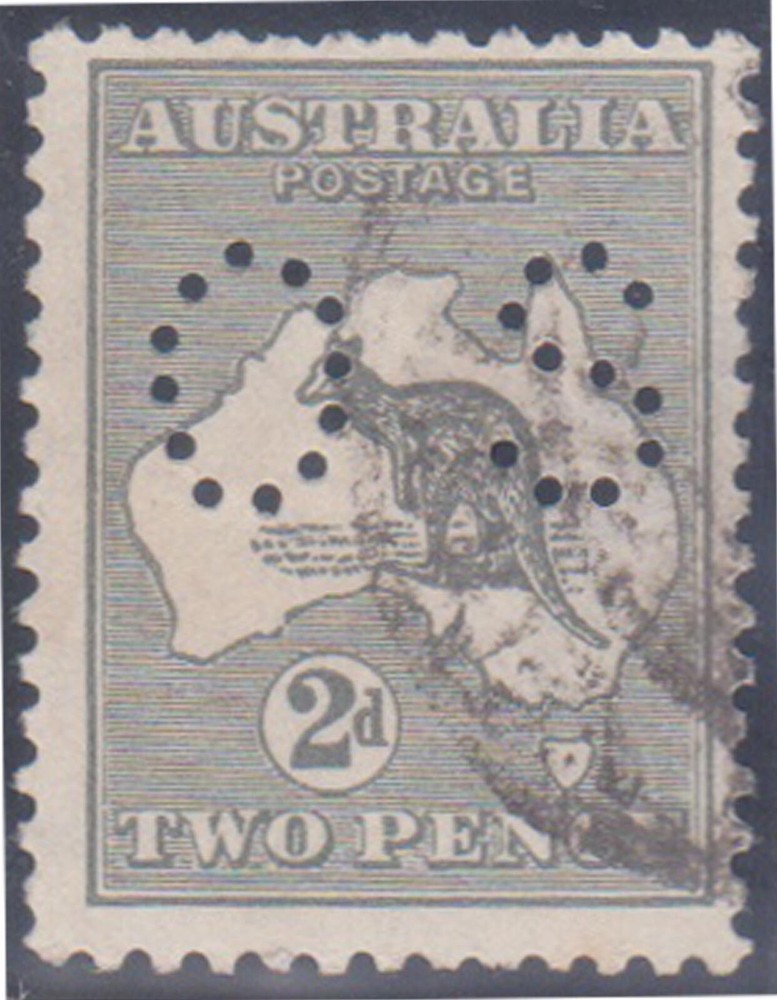 (F238-1) 1915 Australia 2d grey perforated OS kangaroo (A)