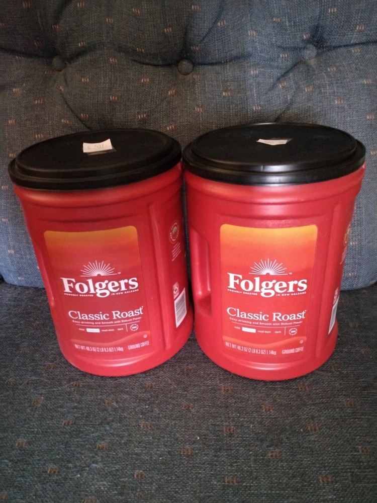 EMPTY PLASTIC FOLGERS CANS 40.3 oz each