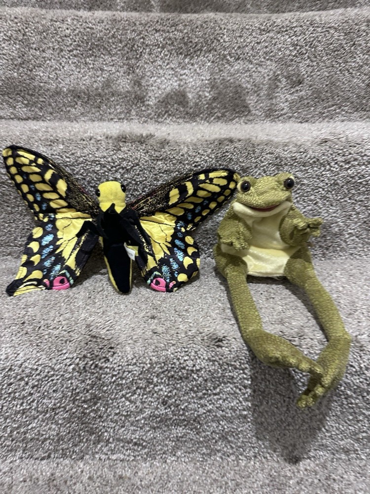 Folkmanis Swallowtail Butterfly & Frog Puppet Plush Insect Bug Learning
