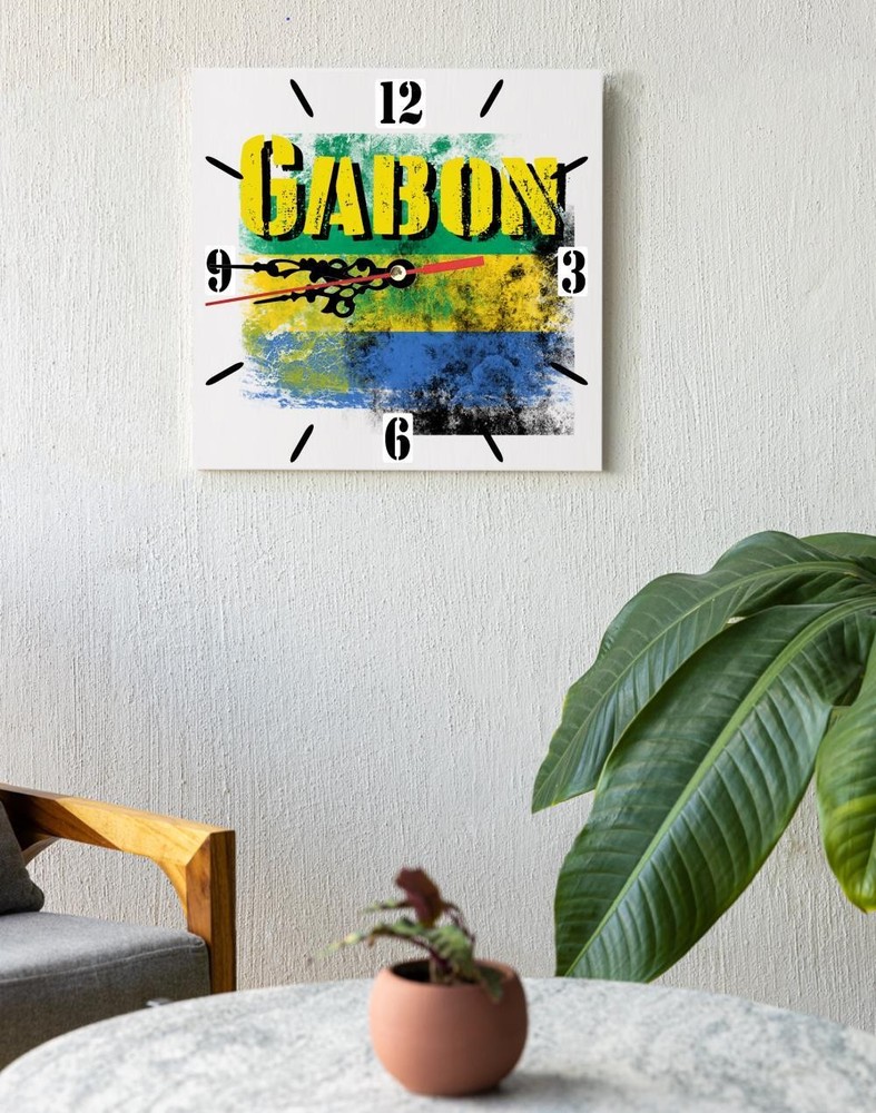 Gabon Flag Wall clock patriots CERAMIC Tile Watch Support Décor