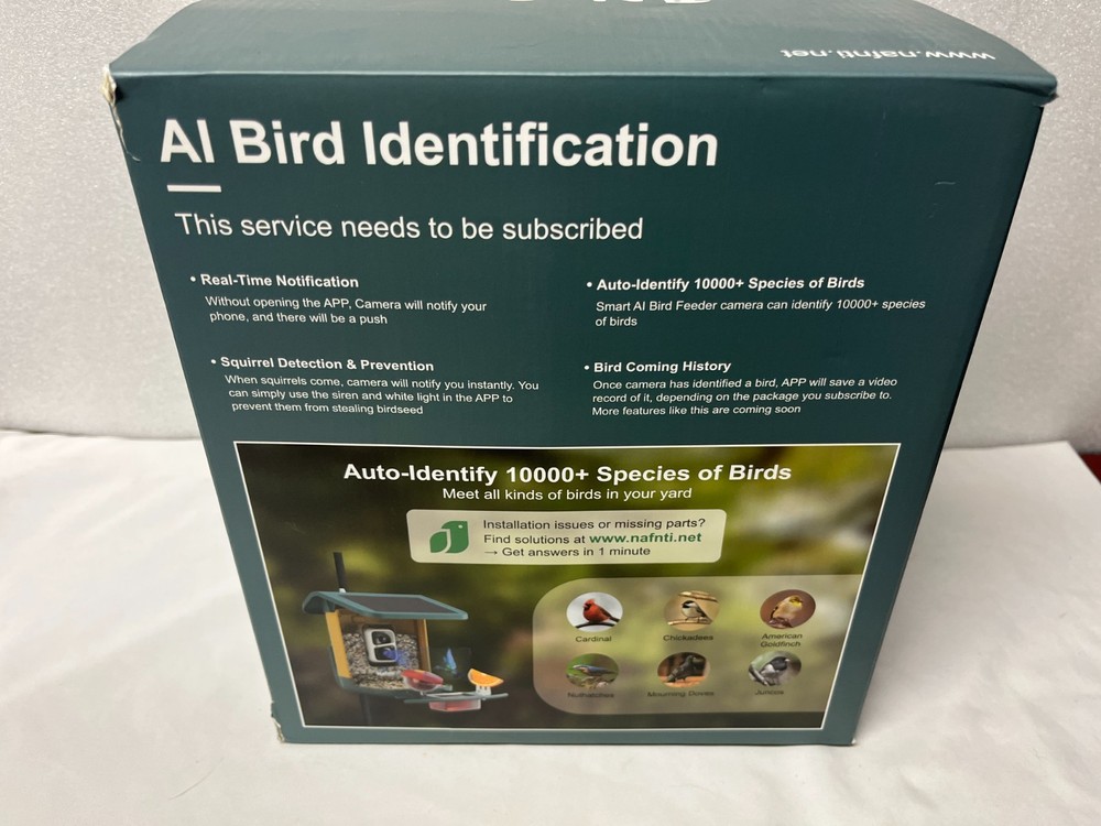 Nafnti Bird Feeder with Camera 2K Smart 160 Wide Angle Solar Powered Camera