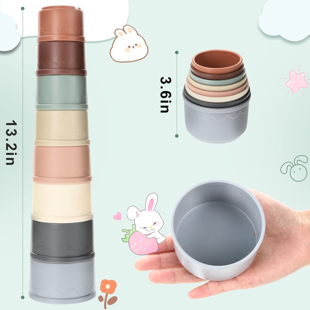 Stacking Cups for Bunnies - 8 Multi-Colored Nesting Toys for Small Pets