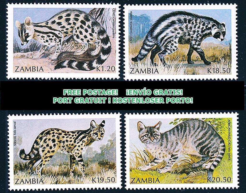 ZAMBIA 1990 ANIMALS / WILD CATS /FELINES SC#519-22 MNH **   💲FREE SHIPPING💲