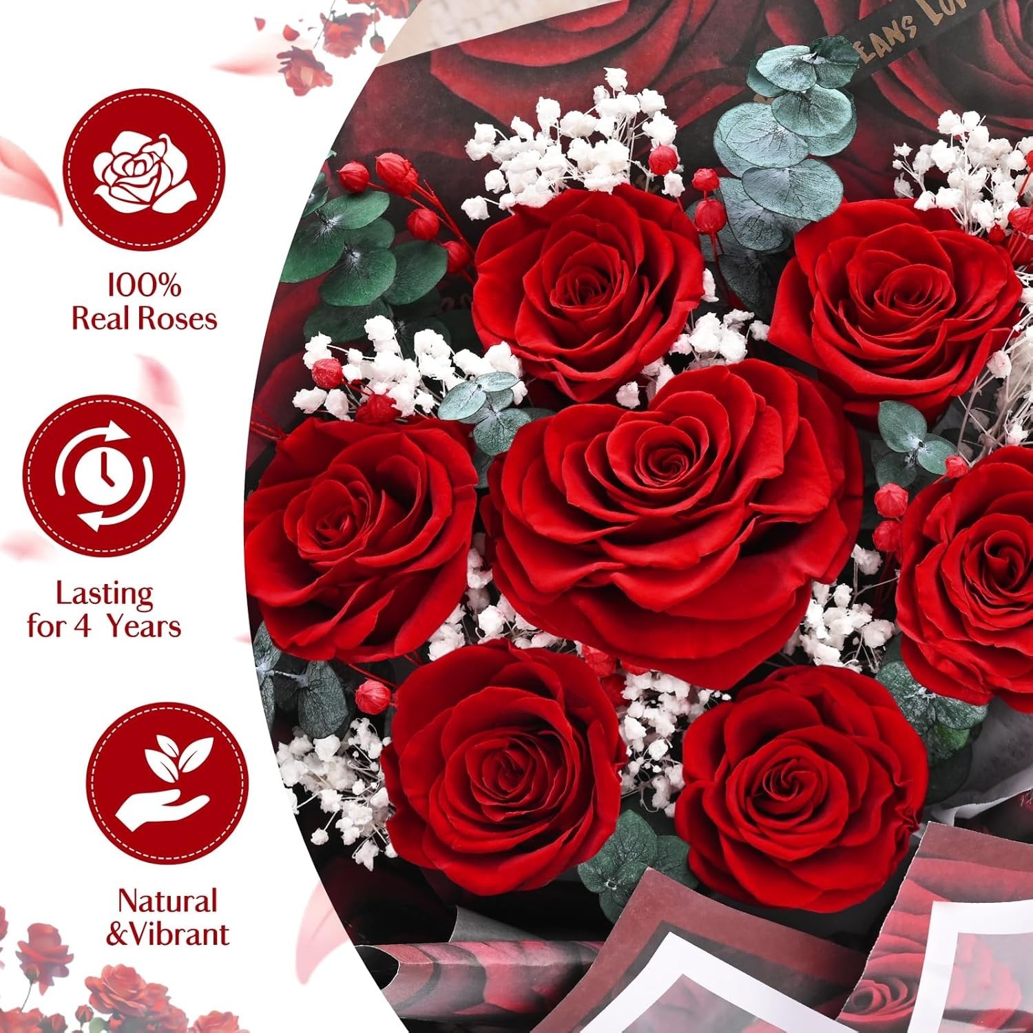 Forever Rose Flowers for Delivery, Valentines Day Gifts Her 7 Pcs, Red