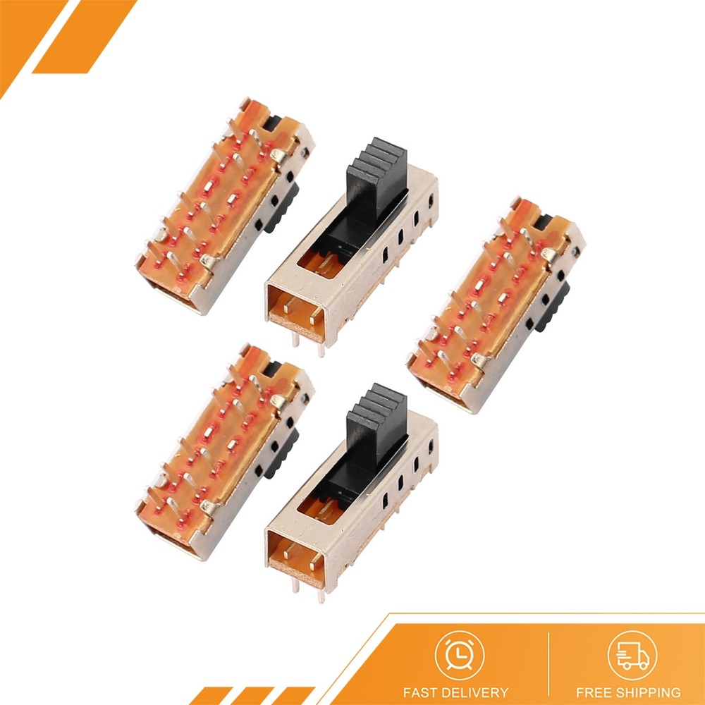 5Pcs 4 Position 10P 2P4T Panel Mount Micro Slide Switch Latching Power