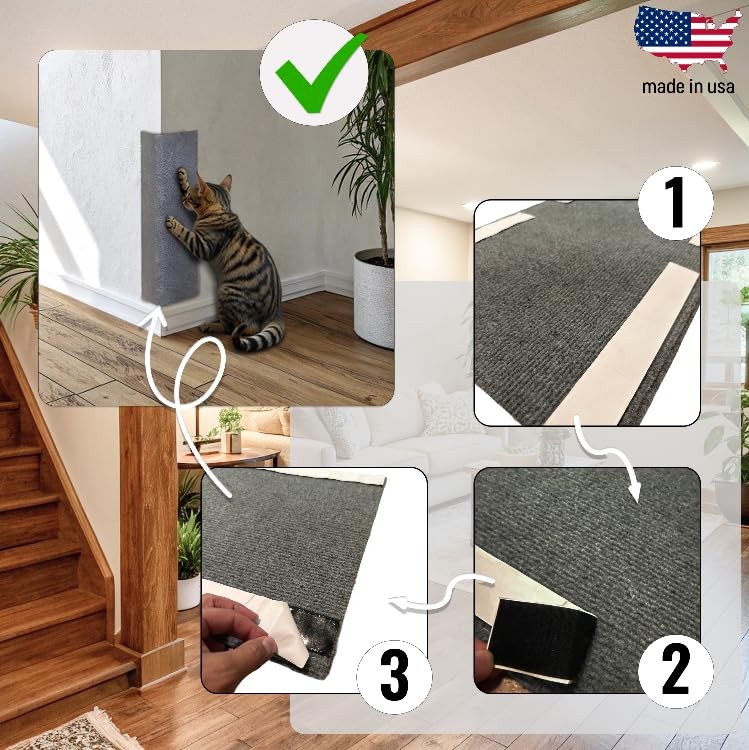 Wall Cat Scratcher – Stops Wall & Corner Scratching – Double-Sided Carpet Wal...