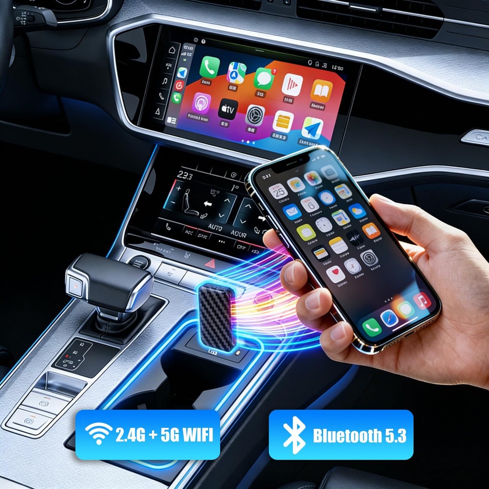 2 in1 Wireless CarPlay Adapter for Apple iPhone & Android, Convert Wired CarP...