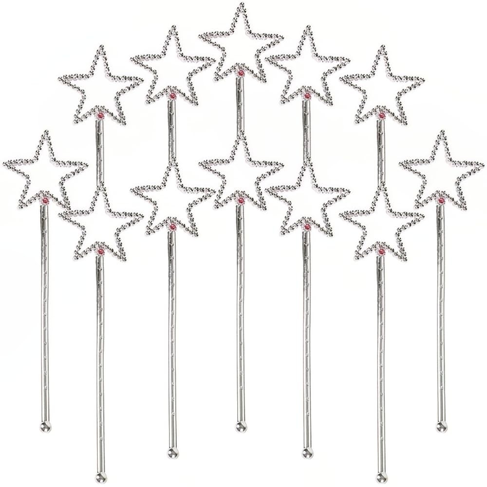 Fairy Princess Star Wands - New, 12 count, Silver