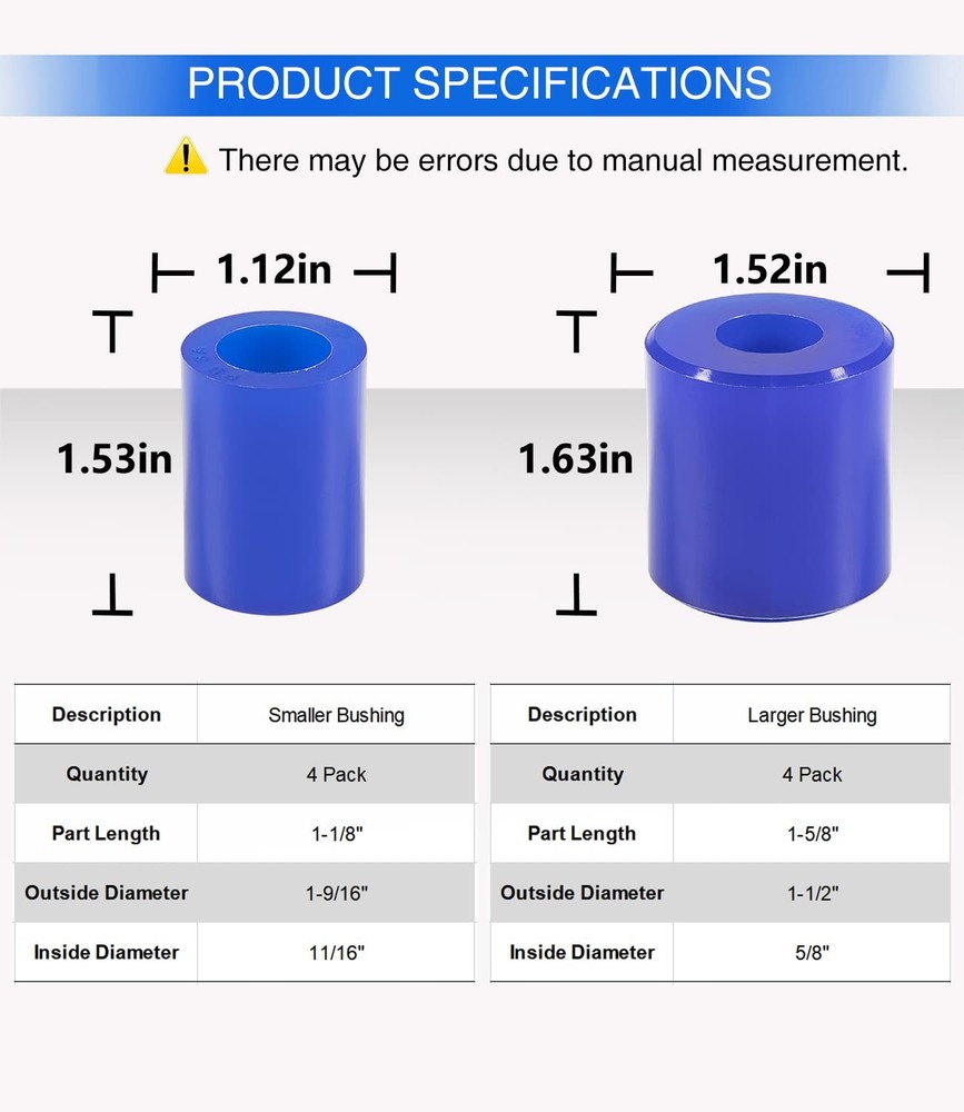 8 Pack Hood Roller Bushings for Peterbilt 357, 375, 379, Reference Part Blue