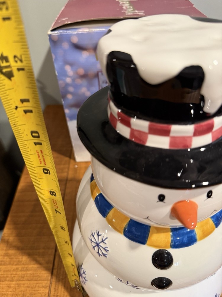 Whimsical Snowman Stackable Snack Set 4 Piece Ceramic Set Winter Decor