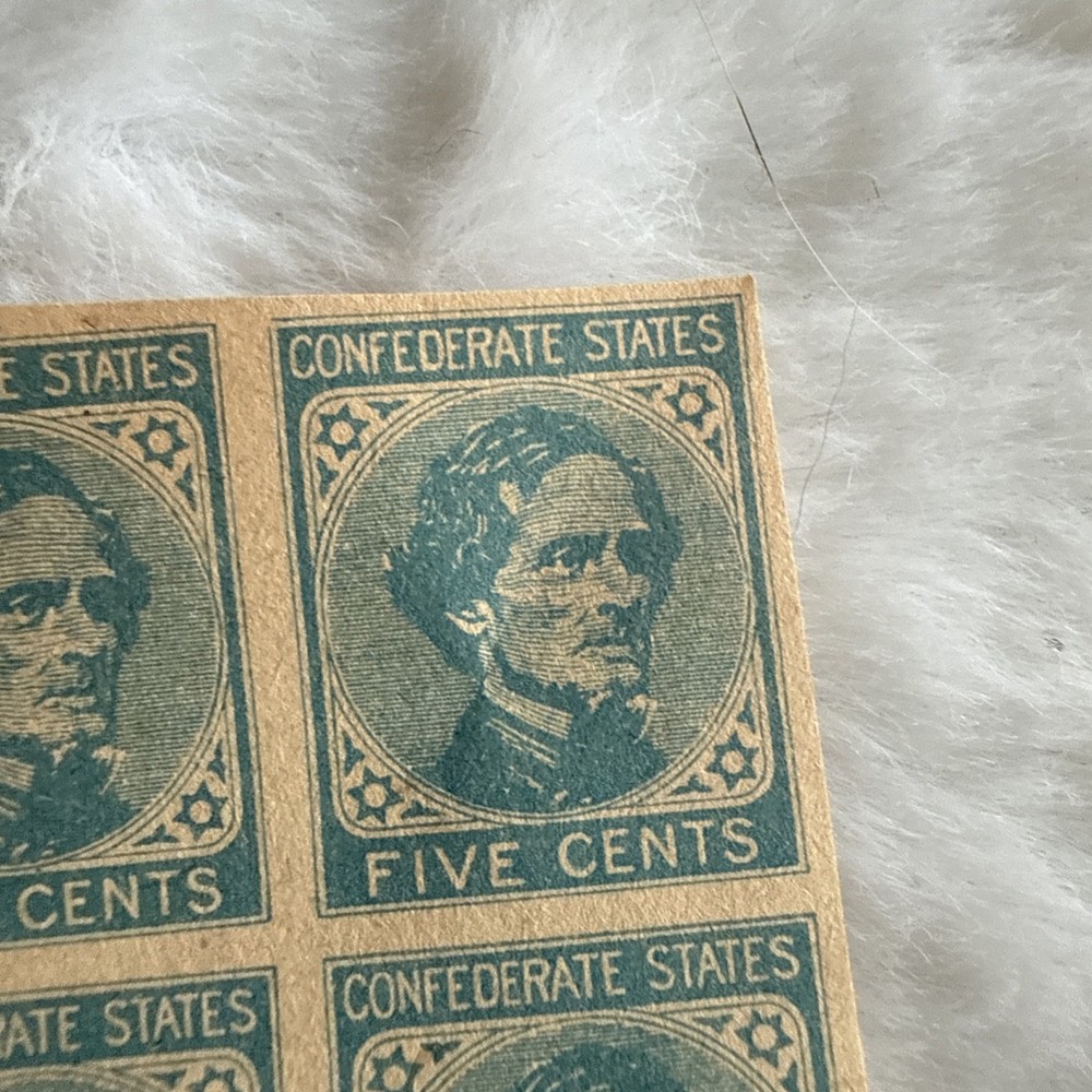 (4) Uncut CSA Confederate States Five Cent Stamps Facsimile