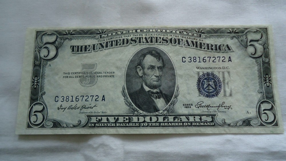 1953   $5 Five Dollar US Silver Certificate Blue Seal Note