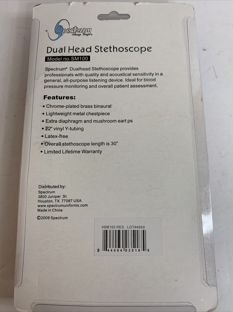 Dual Head Stethoscope - Spectrum Model SM100, New