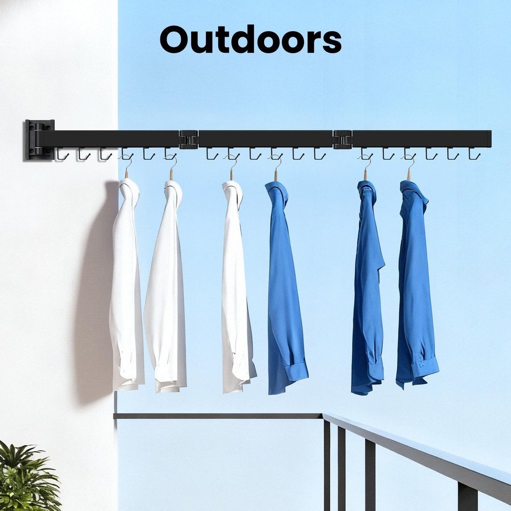 Clothes Drying Rack Wall Mounted, Retractable Collapsible(Tri-Fold) Space Sav...