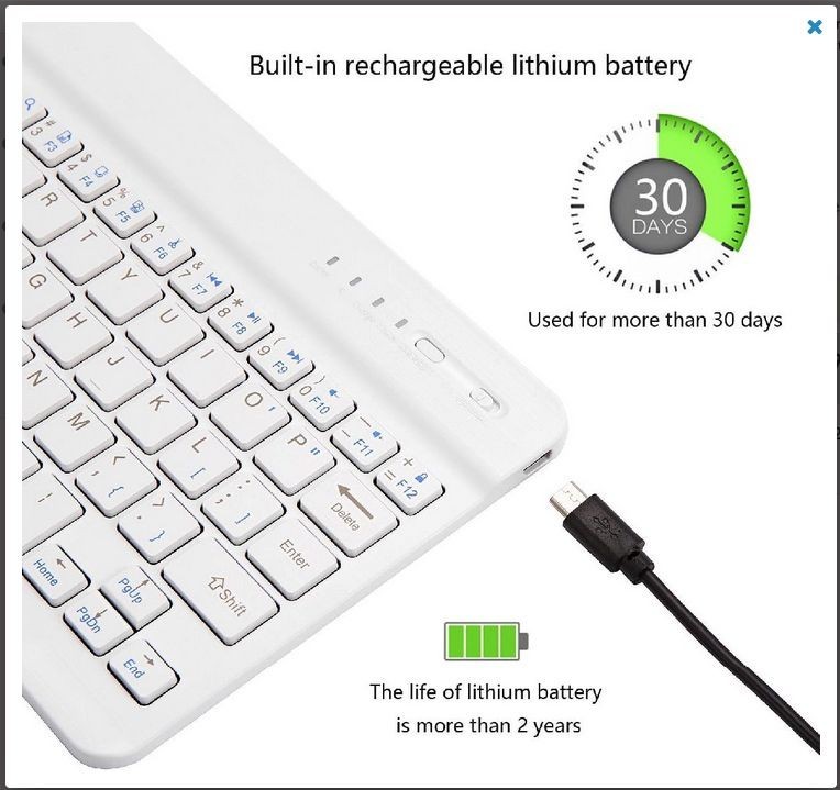 Mini Bluetooth Wireless Keyboard Ultra Slim Rechargeable Portable Compact