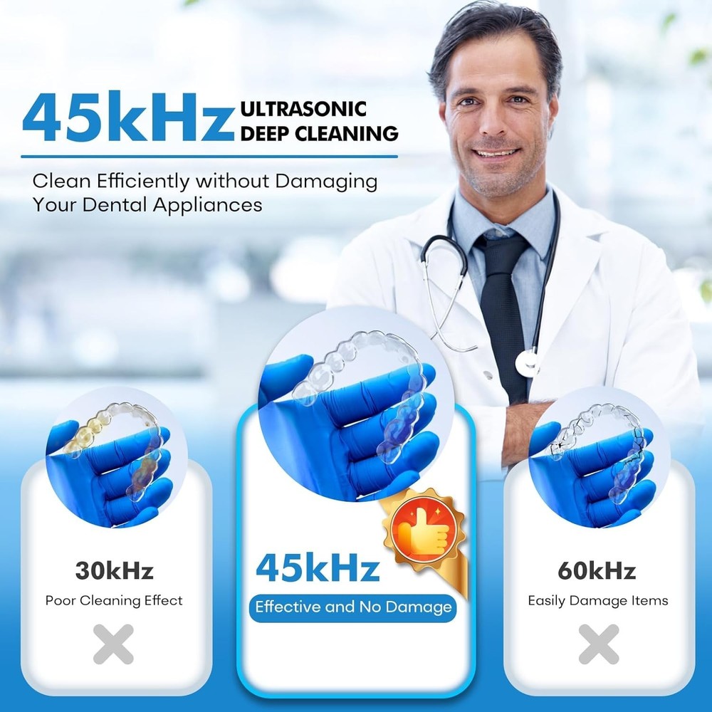 Portable Ultrasonic Retainer Cleaner – 4 Modes & UV Light Technology, White