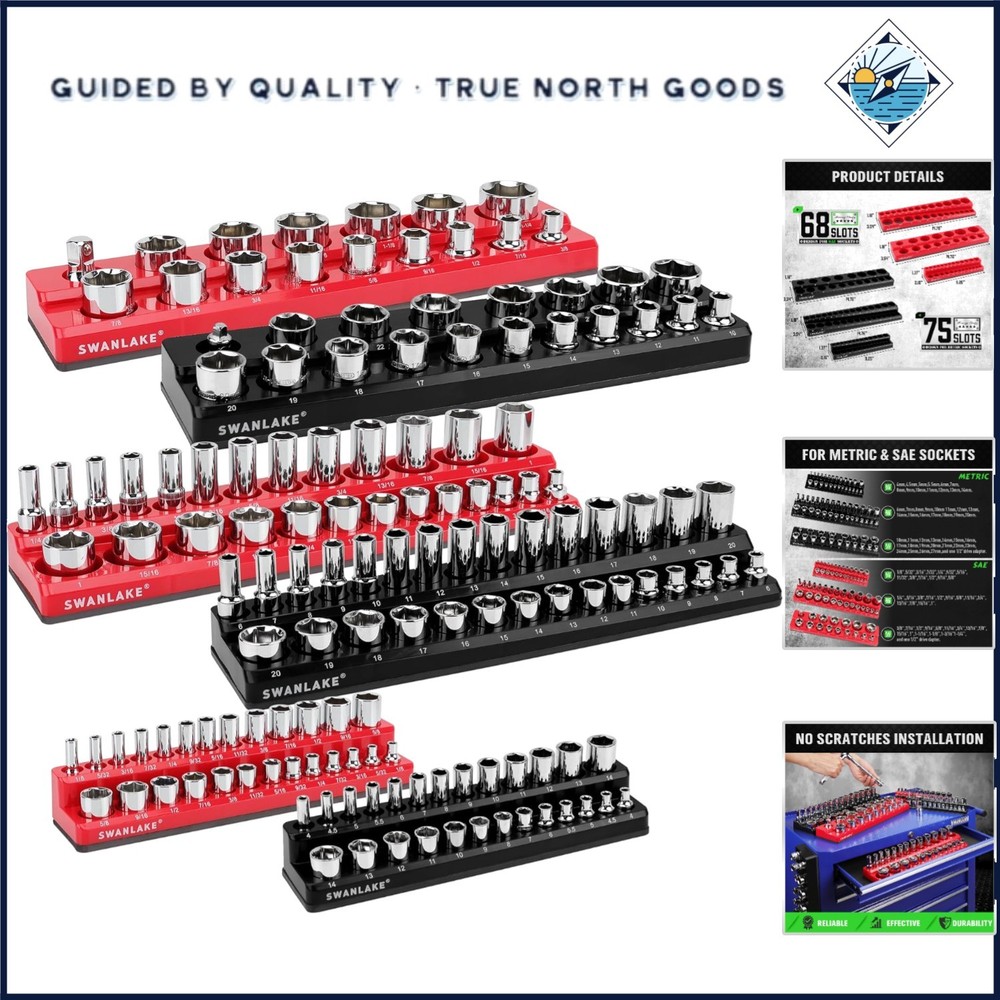 Socket Organizer Set with Magnetic Trays for Efficient Tool Storage - 6 PCS