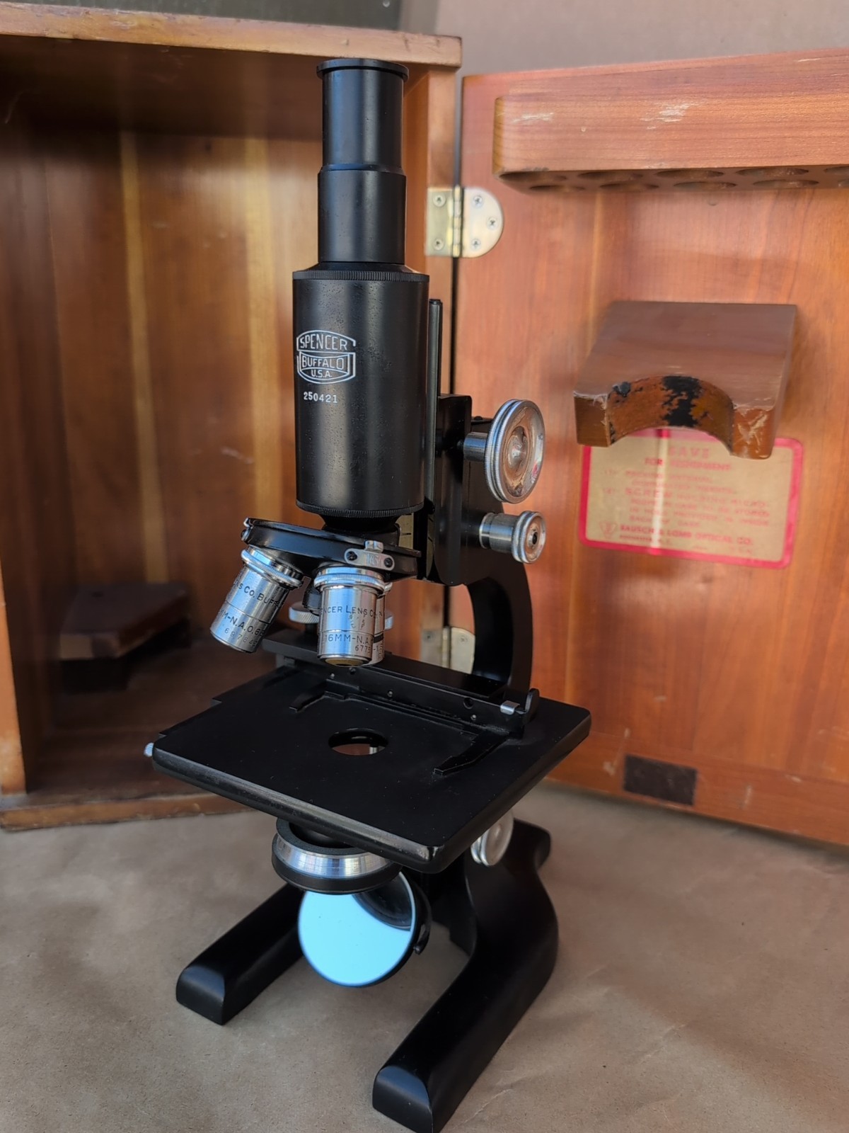Vintage Spencer Microscope With Wooden Case No Key Buffalo USA