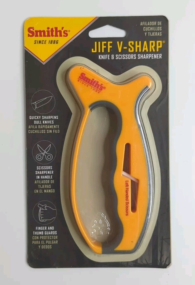 Smith's JIFF V-SHARP Knife & Scissors Sharpener w/Finger/Thumb Guards - New