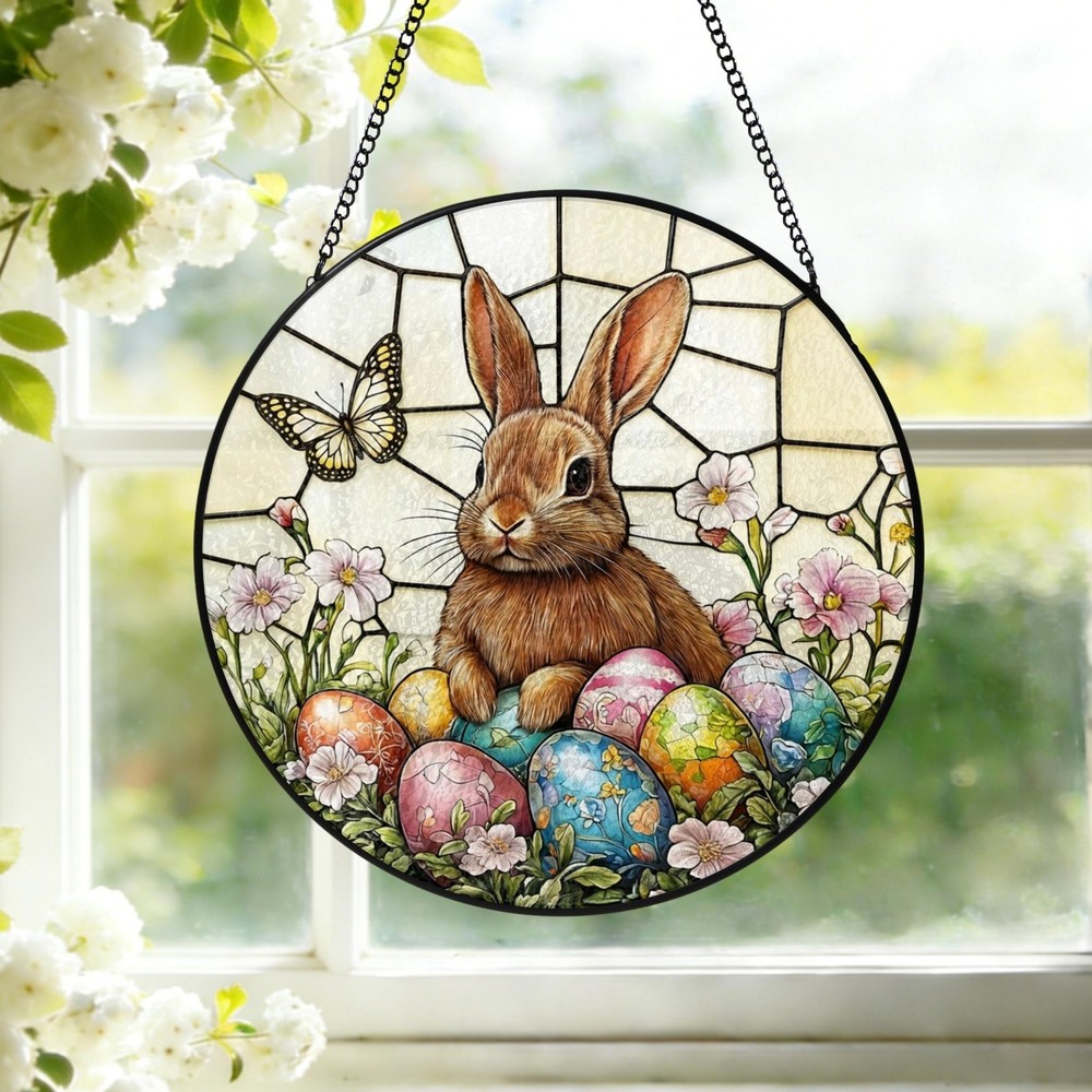 Easter Rabbit Stained Glass Suncatcher Bunny Window Hanging Easter Suncatcher