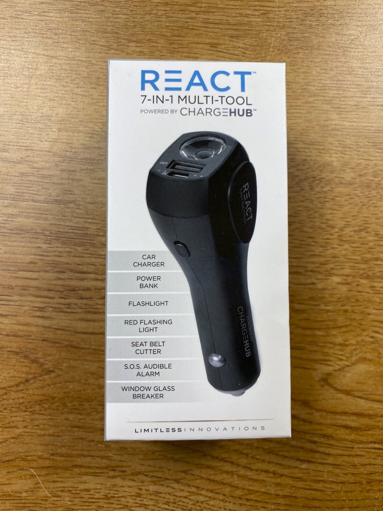 React 7-in-1 Vehicle Emergency Multi-Tool by ChargeHub with 2200mAh Power Ban...