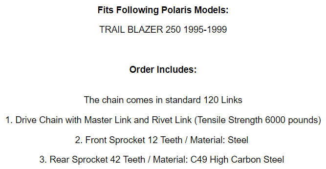 Drive Chain & Sprockets Kit for Polaris Trail Blazer 250 1995 1996 1997 98 1999
