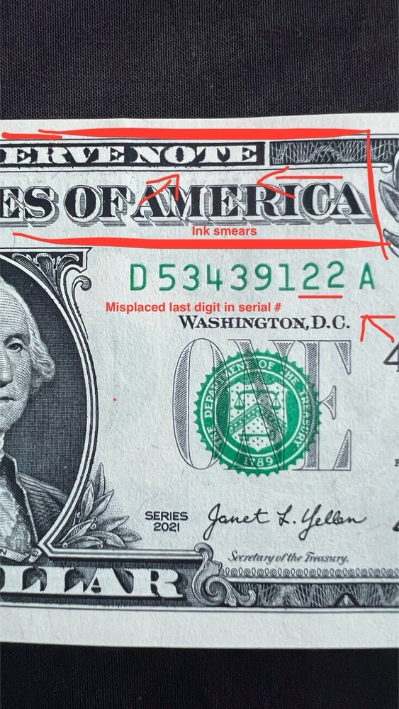 Rare Uncirculated Sequential $1 Bills w/ Multiple Printing Errors - 1 each