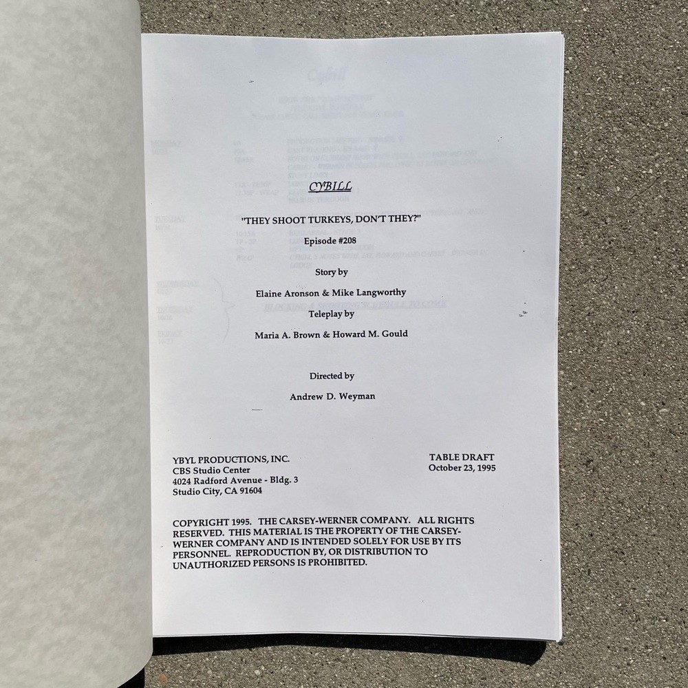 CYBILL 1995 TV Series SET Production Used Scripts Table Revised EP Drafts