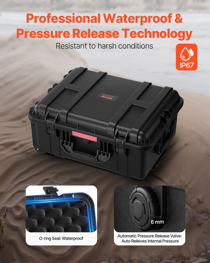 VEVOR 2.5 Cu.ft Weatherproof Hard Case Rolling Wheels & Retractable Handle