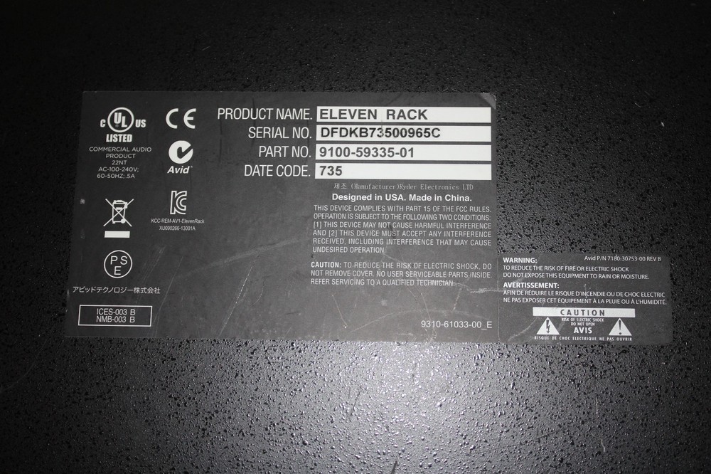 Avid Eleven Rack 9100-59335-01 Multi Effects Processor Interface