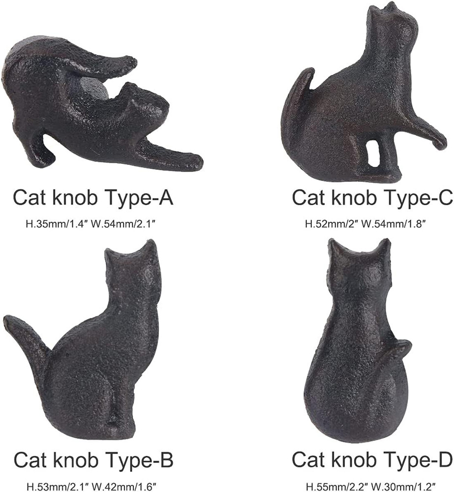 Set of 4 Cat Shape Iron Drawer Pulls Knobs for Cabinet Wardrobe Cupboard