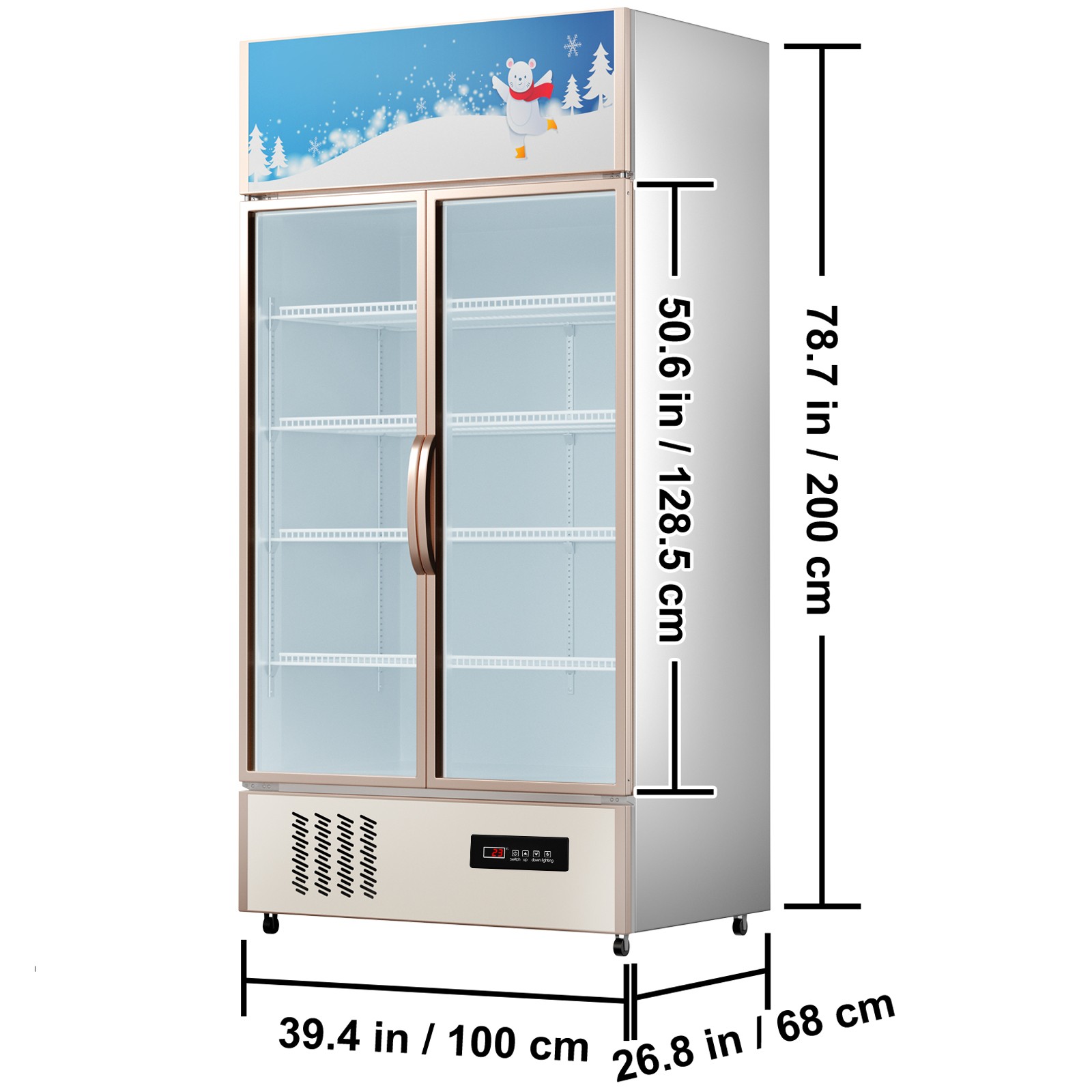 VEVOR Commercial Merchandiser Refrigerator Beverage Cooler 2 Doors 39"x27"x79"