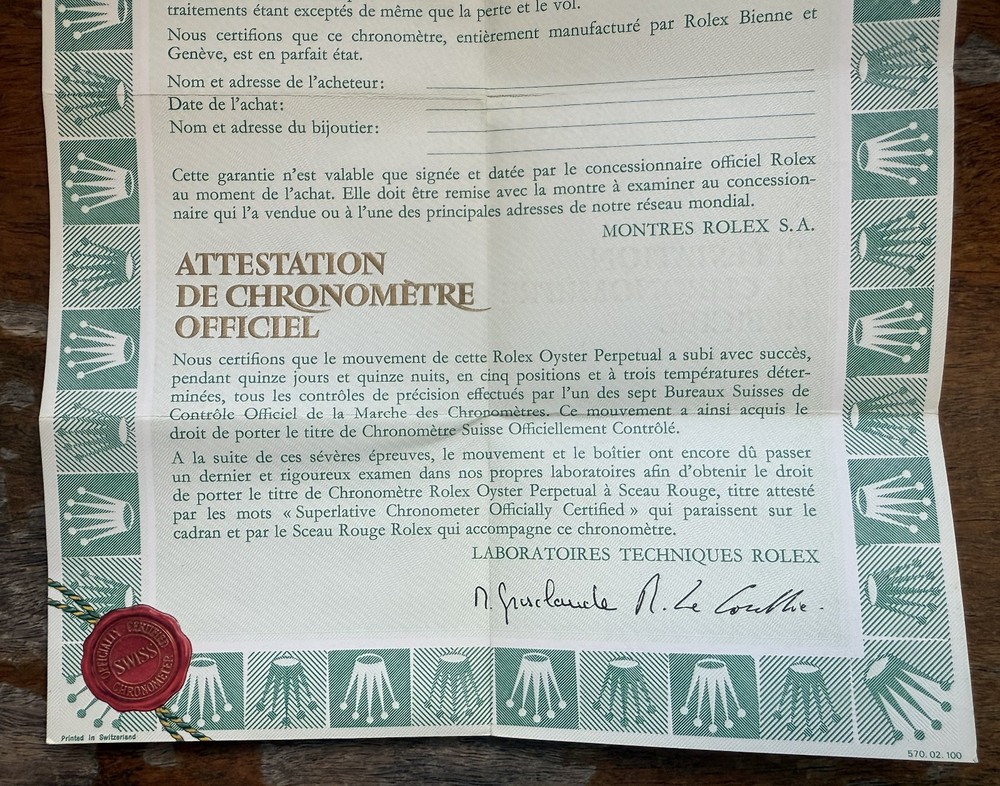 Vintage genuine Rolex Guarantee