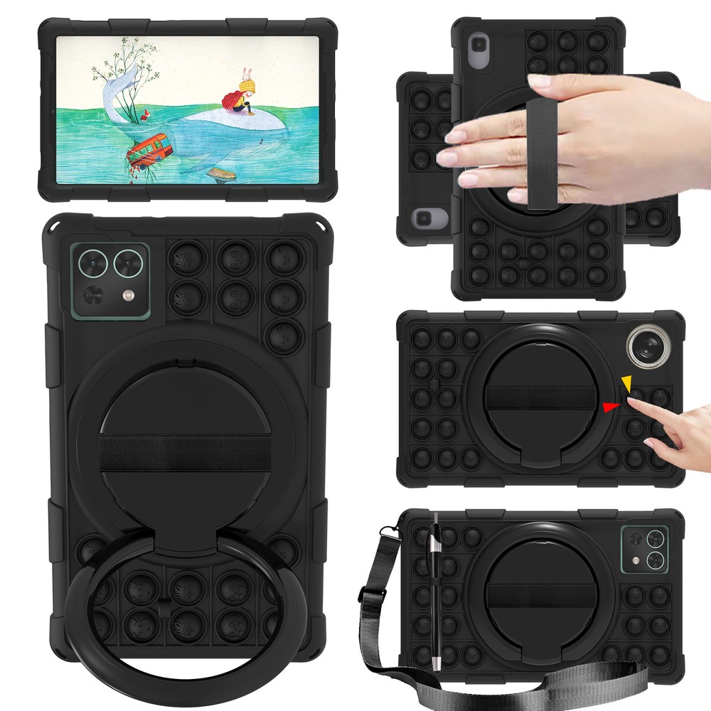 For TCL TAB 8 Silicone Tablet Case 360 Rotating Kickstand Handle/Shoulder Strap
