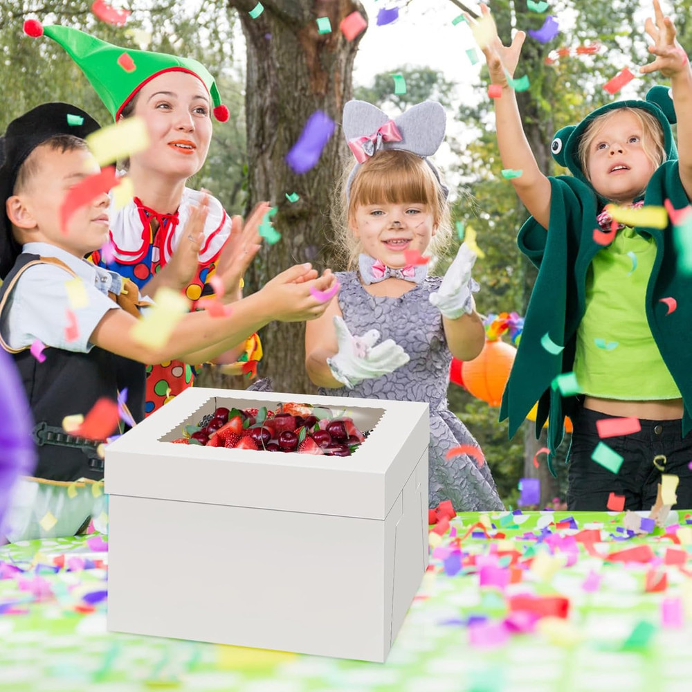 12X12X8 Inch Cake Boxes, 4 Pack with Window, White Disposable Bakery Boxes fo...