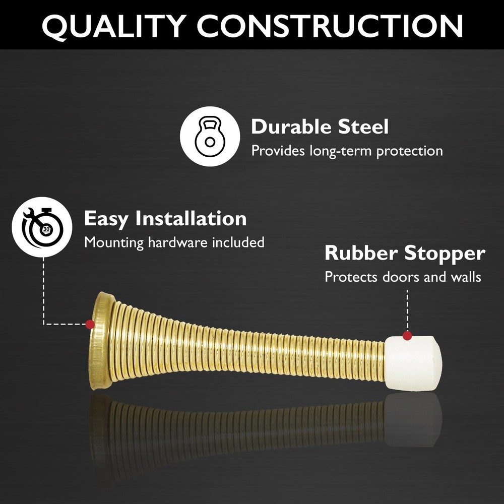 20 PCS Spring Door Stop Wall Protector Rubber Tip Polished Brass 188276