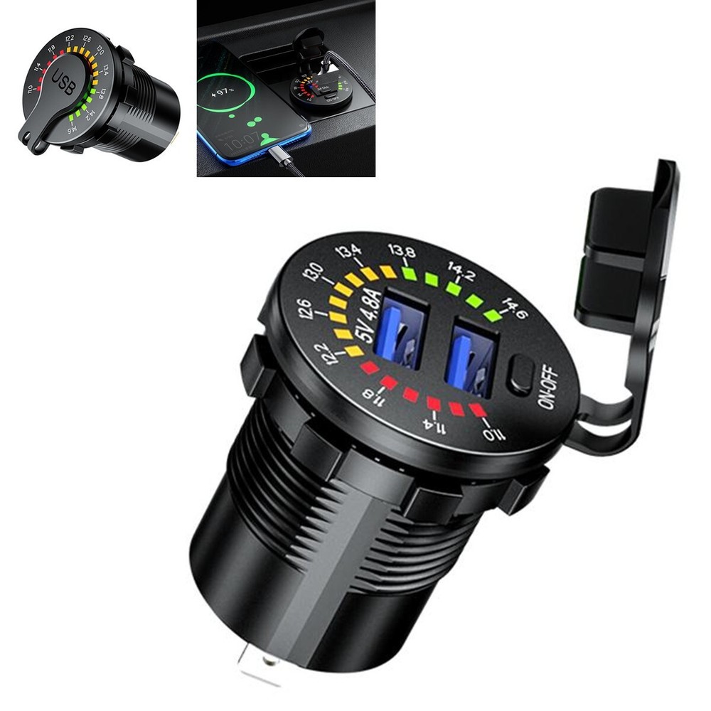 4.8A Car Charger Cigarette Lighter Socket Power Outlet W/LED Voltmeter Switch