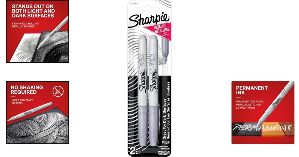 Fine Point Silver Metallic Markers - 2 Pack, Quick-Drying & Fade Resistant