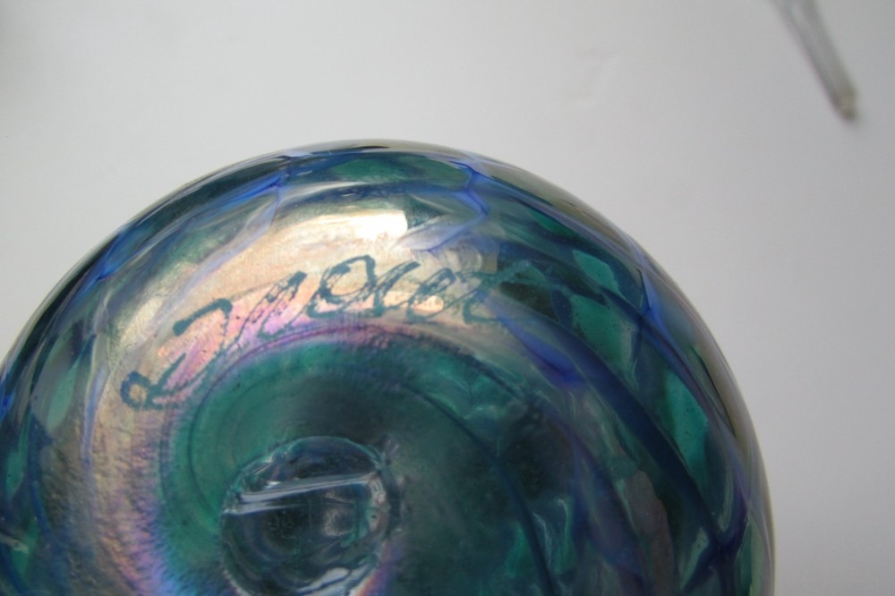 Trout Studios blue perfume bottle American glassware modern