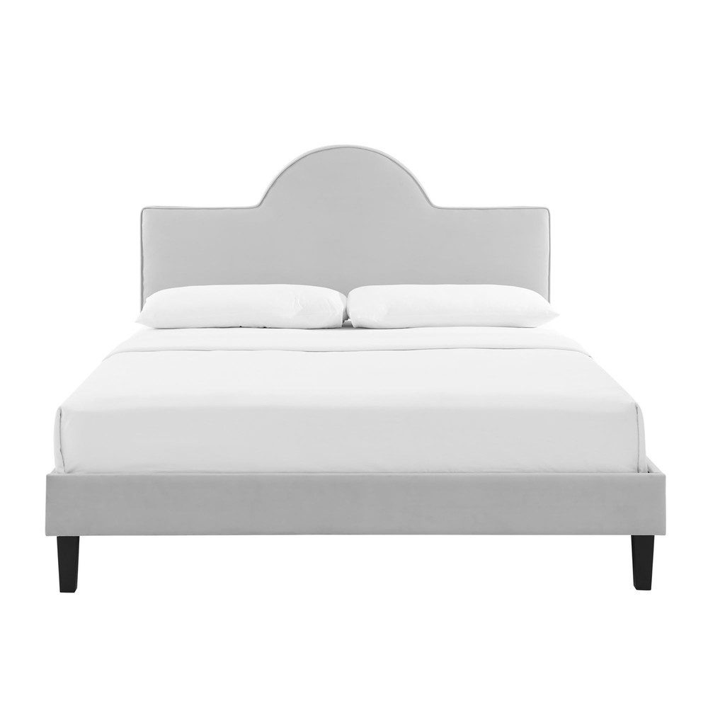 Modway Soleil Performance Velvet Queen Bed in Light Gray