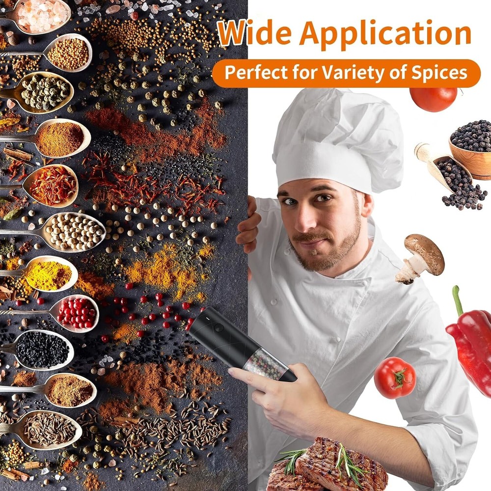 Versatile Electric Salt and Pepper Grinders with Adjustable Coarseness & Light