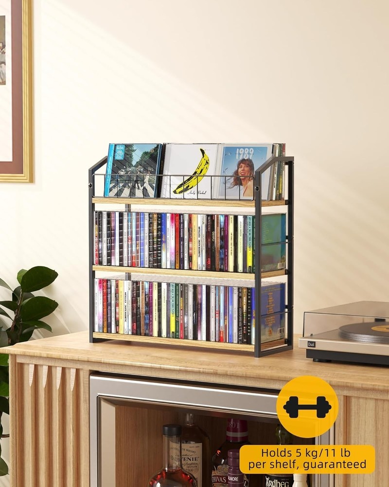 Compact 3-Tier Display Shelf for CD Storage - Modern Iron Design - 123 Capacity